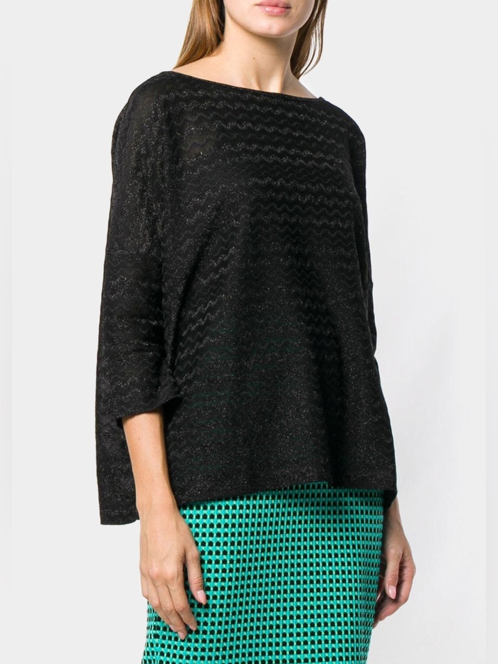 M Missoni Black Metallic Sparkle Lurex Stretch Knit Wave Top, BNWT, Small